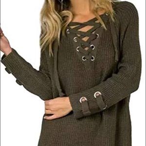 Chunky oversized olive lace up sweater